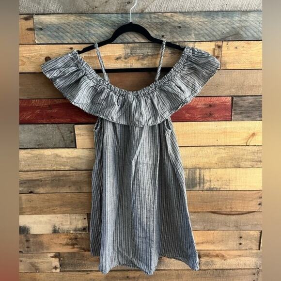 Umgee Gray Stripe Off Shoulder Dress Size Large - Picture 1 of 13